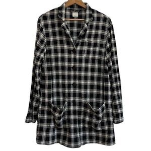 Carole Little Plaid Tunic Size 10 Lagenlook Top Black Italian Rayon Made in USA